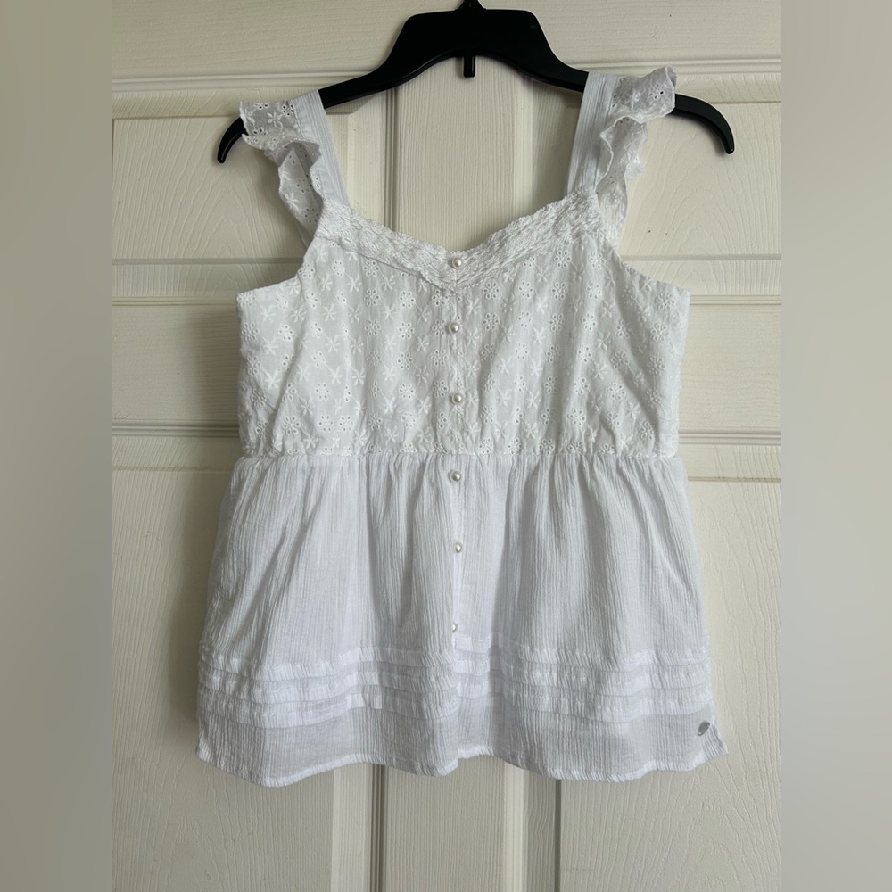 Girls White Eyelet Lace Sleeveless Top Sz XL Justice Brand Ruffles Pearls
